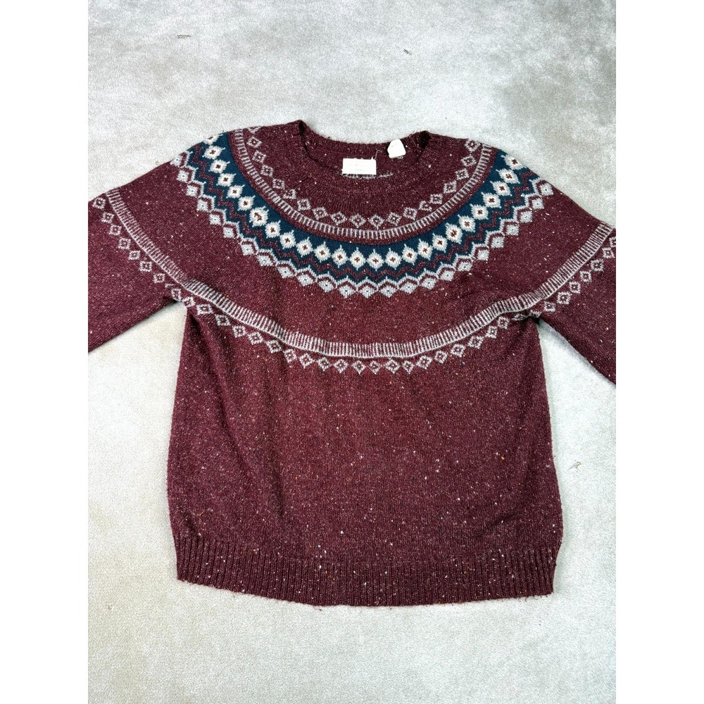 Weatherproof Vintage Sweater Womens 2XL Maroon Fair Isle Nordic Yoke Speckled